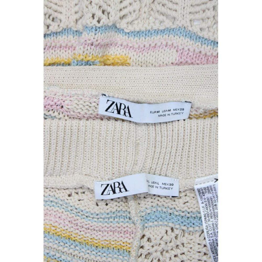 Zara Womens Cotton Knitted Buttoned V-Neck Cardigan Shorts Set Beige Size M L - Picture 7 of 8